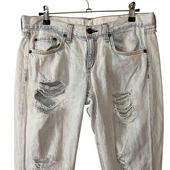 rag&bone 25 Boyfriend Jeans Acid Wash Rebel Bleach Distressed Holes White - Picture 7 of 12